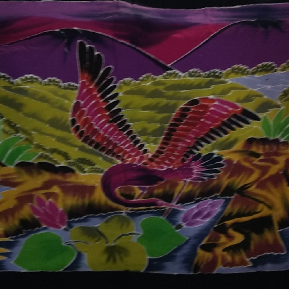 Batik Bird Landscape Painting Sarong Wrap Vibrant